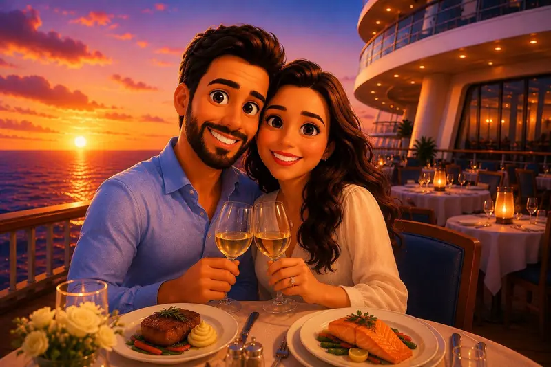 Jantar romântico no navio